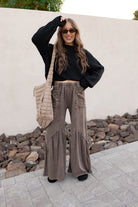 J.HER Mineral Washed Cotton Print Pocket Wide-Leg Flare Pants | S-XL-Pants-Krush Kandy, Women's Online Fashion Boutique Located in Phoenix, Arizona (Scottsdale Area)