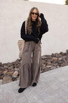 J.HER Mineral Washed Cotton Print Pocket Wide-Leg Flare Pants | S-XL-Pants-Krush Kandy, Women's Online Fashion Boutique Located in Phoenix, Arizona (Scottsdale Area)