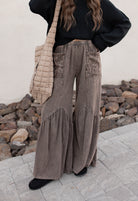 J.HER Mineral Washed Cotton Print Pocket Wide-Leg Flare Pants | S-XL-Pants-Krush Kandy, Women's Online Fashion Boutique Located in Phoenix, Arizona (Scottsdale Area)