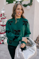 Pearl Embellished Bow Pattern Loose Sweater-Sweater-Krush Kandy, Women's Online Fashion Boutique Located in Phoenix, Arizona (Scottsdale Area)