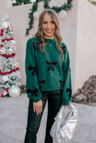 Pearl Embellished Bow Pattern Loose Sweater-Sweater-Krush Kandy, Women's Online Fashion Boutique Located in Phoenix, Arizona (Scottsdale Area)