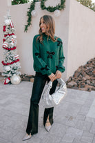 Pearl Embellished Bow Pattern Loose Sweater-Sweater-Krush Kandy, Women's Online Fashion Boutique Located in Phoenix, Arizona (Scottsdale Area)