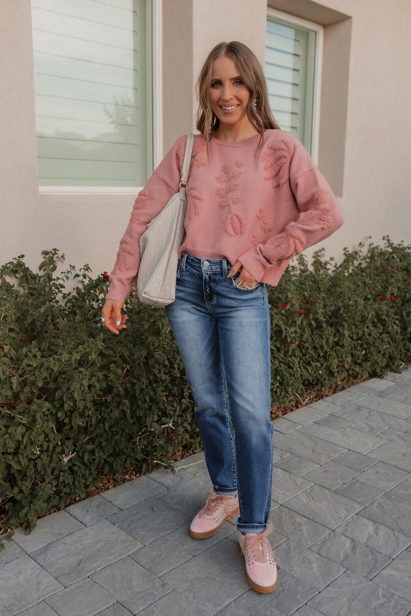 Boho Bloom Long Sleeve Embroidered Sweater-Sweater-Krush Kandy, Women's Online Fashion Boutique Located in Phoenix, Arizona (Scottsdale Area)