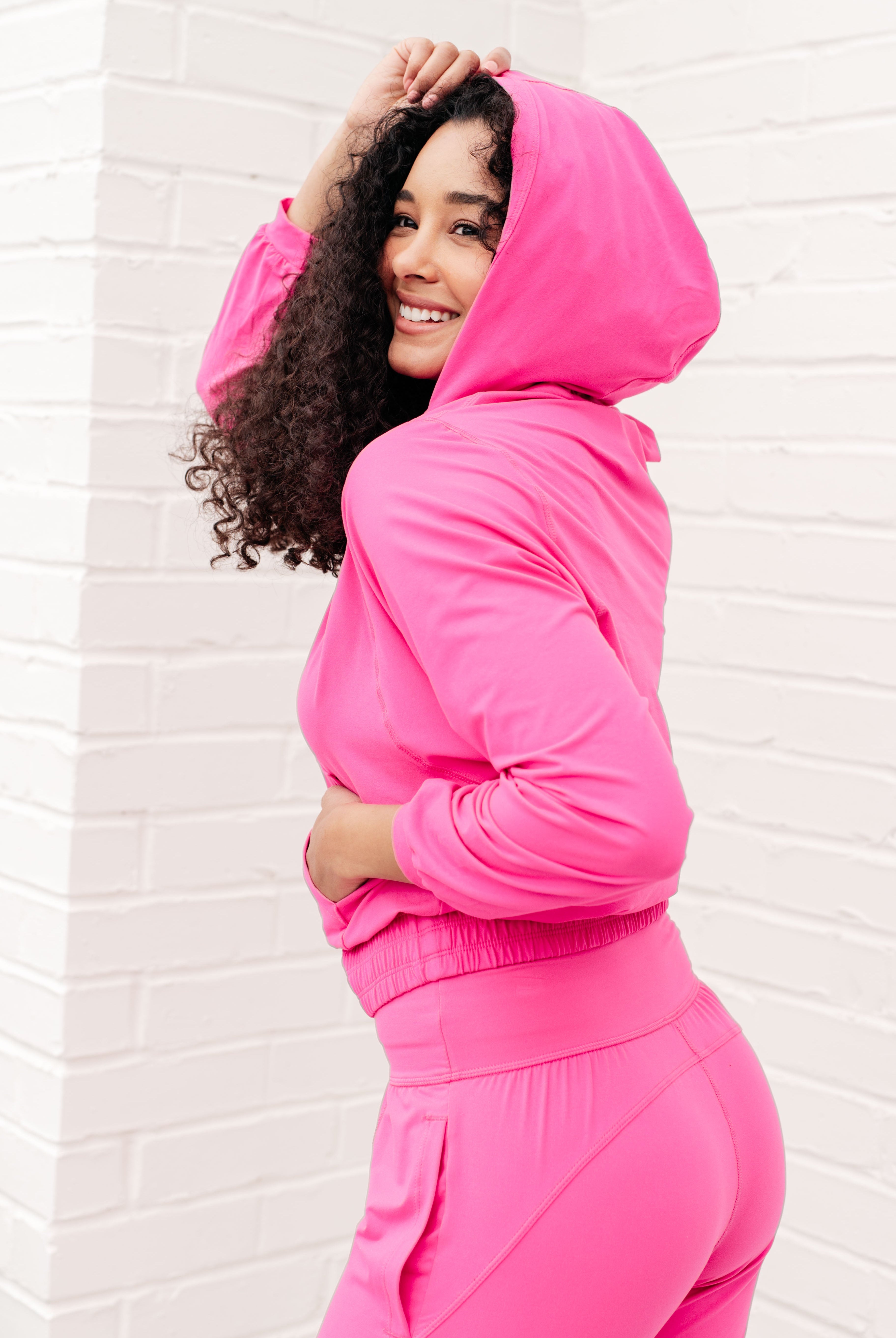 Morning Run Half Zip Hoodie in Sonic Pink-Hoodies-Krush Kandy, Women's Online Fashion Boutique Located in Phoenix, Arizona (Scottsdale Area)