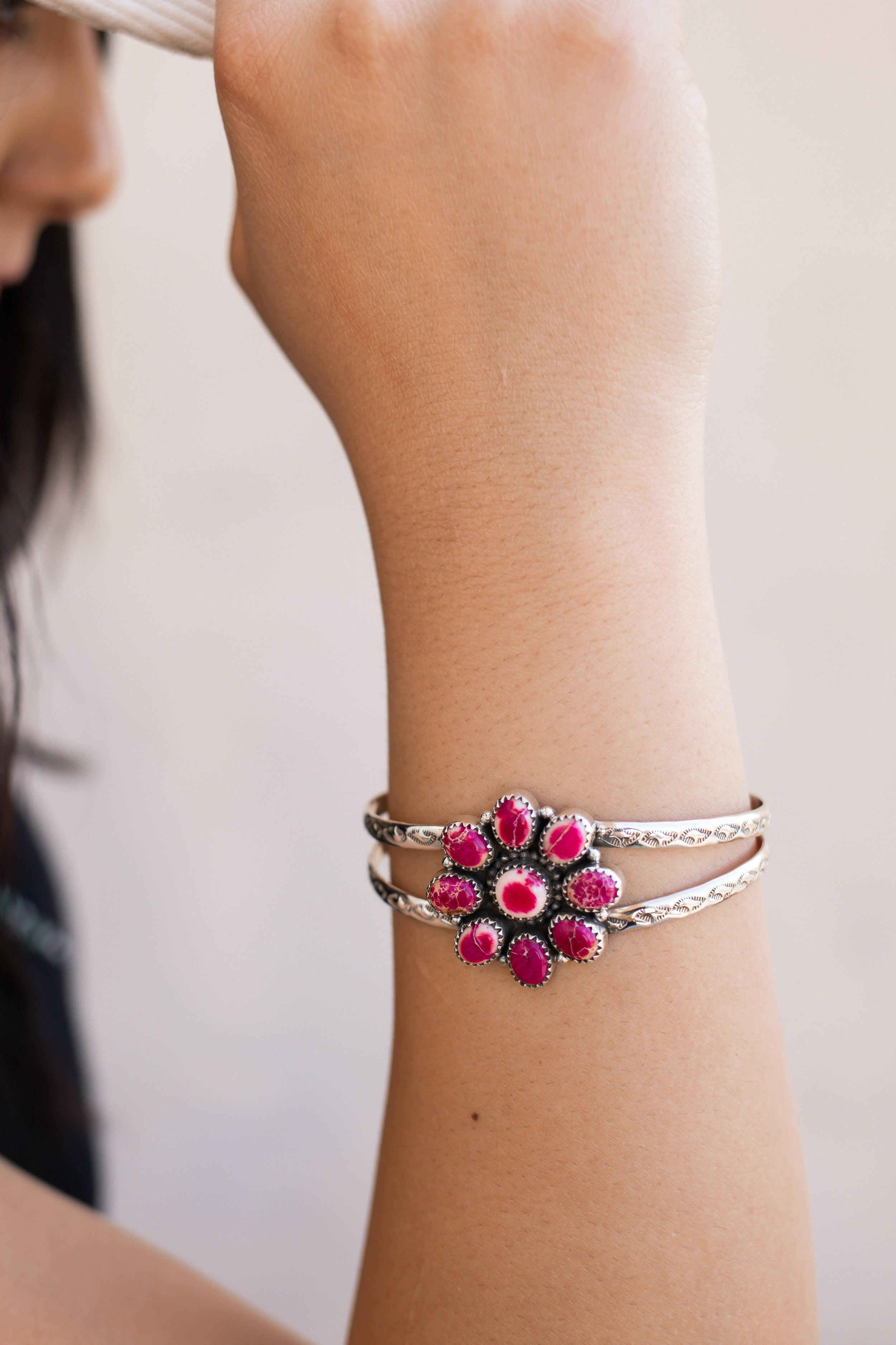 Desert Jasper Daisy Stone Cuffs-Bracelets-Krush Kandy, Women's Online Fashion Boutique Located in Phoenix, Arizona (Scottsdale Area)