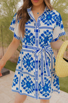 Printed Tie Waist Short Sleeve Dress-dresses-Krush Kandy, Women's Online Fashion Boutique Located in Phoenix, Arizona (Scottsdale Area)