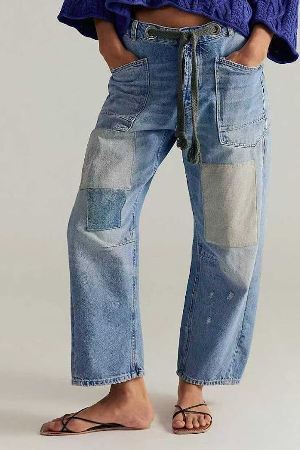 Wide Leg Patchwork Denim Pants-Denim-Krush Kandy, Women's Online Fashion Boutique Located in Phoenix, Arizona (Scottsdale Area)