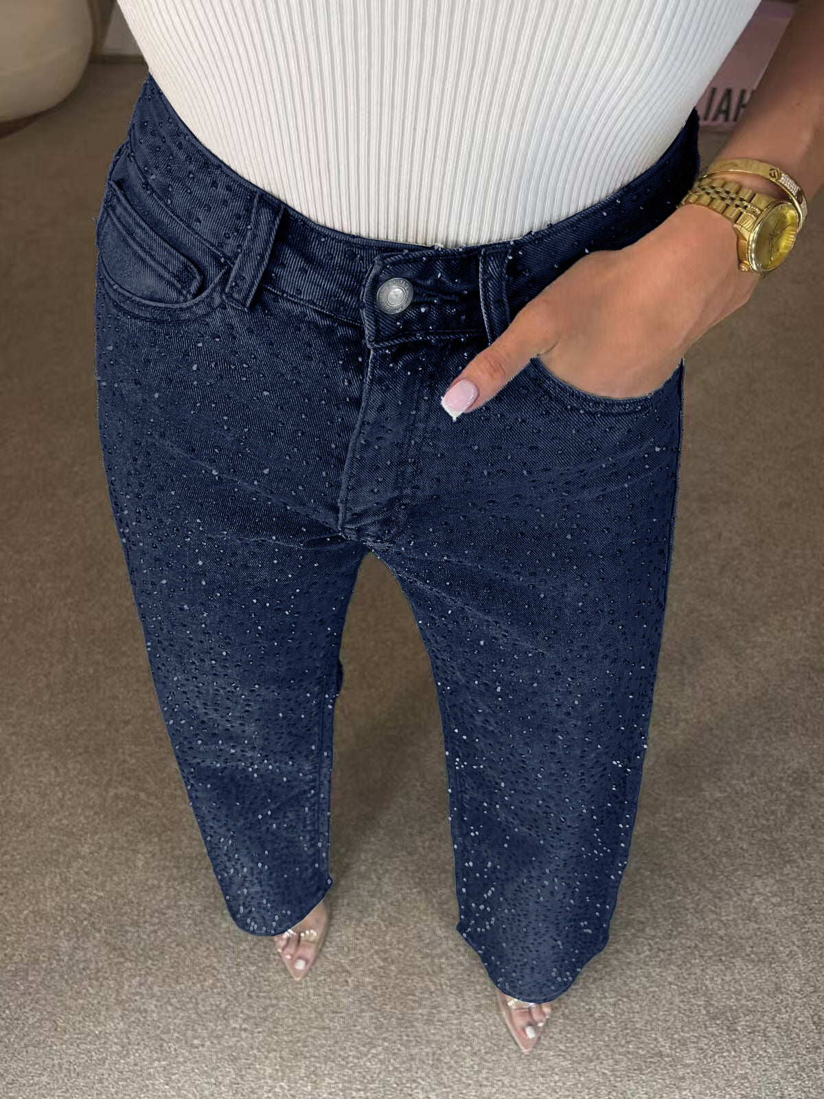 High Rise Rhinestone Denim Jeans-Denim-Krush Kandy, Women's Online Fashion Boutique Located in Phoenix, Arizona (Scottsdale Area)