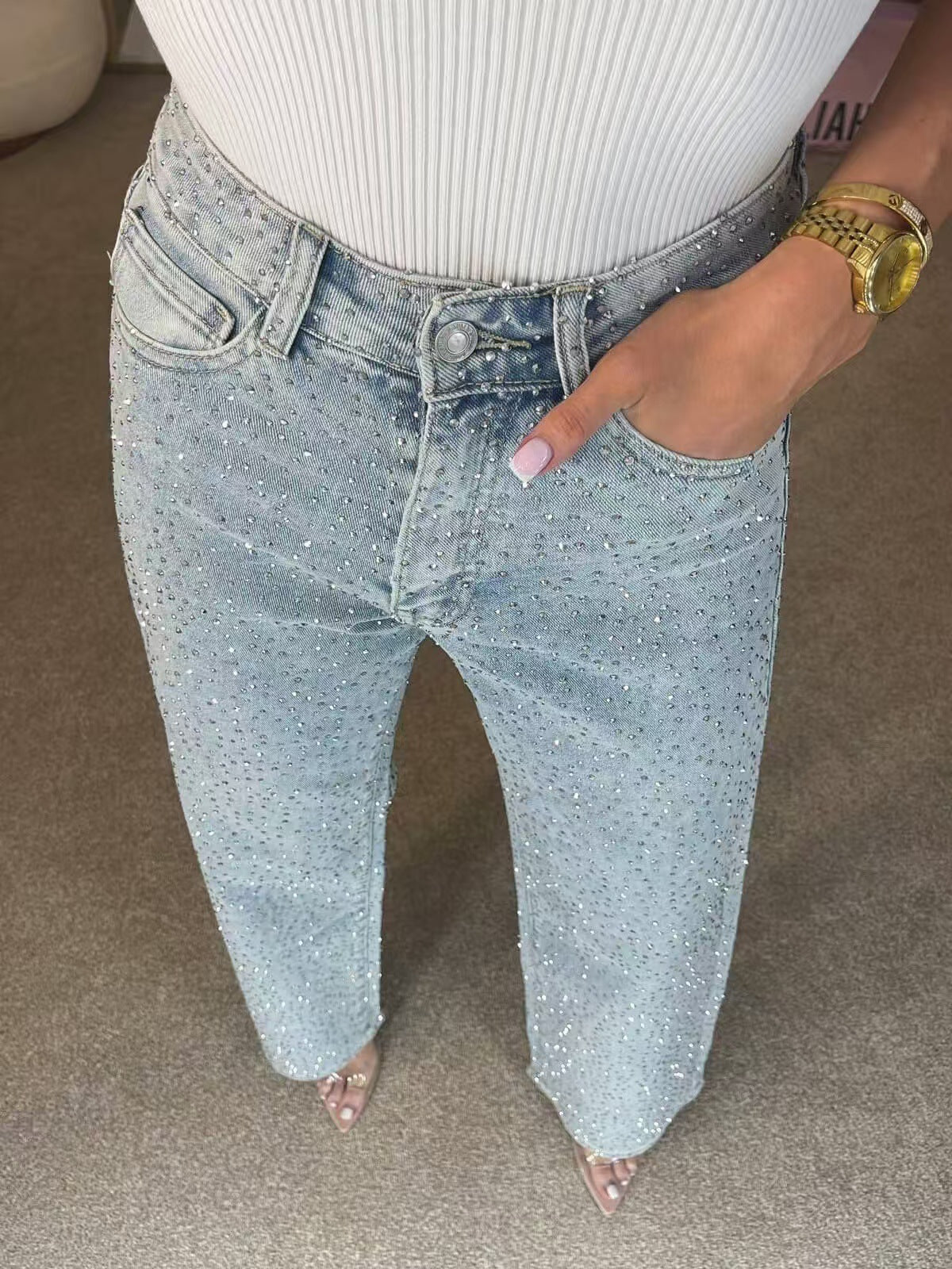High Rise Rhinestone Denim Jeans-Denim-Krush Kandy, Women's Online Fashion Boutique Located in Phoenix, Arizona (Scottsdale Area)