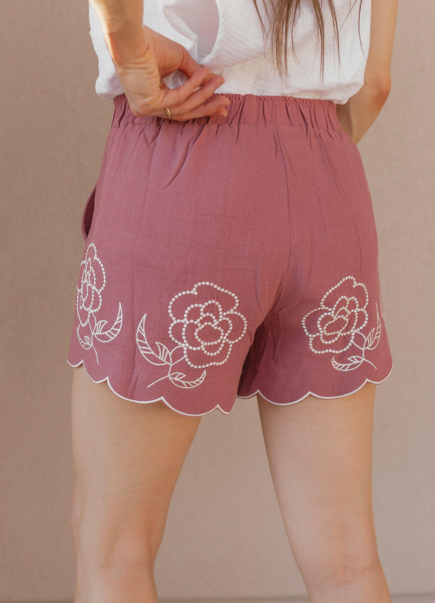 Umgee Full Size Linen Blend Shorts with Floral Embroidered Details Plus Size-Shorts-Krush Kandy, Women's Online Fashion Boutique Located in Phoenix, Arizona (Scottsdale Area)