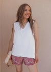 Double Gauze Raw Edge V-Neck Tank-Tanks-Krush Kandy, Women's Online Fashion Boutique Located in Phoenix, Arizona (Scottsdale Area)
