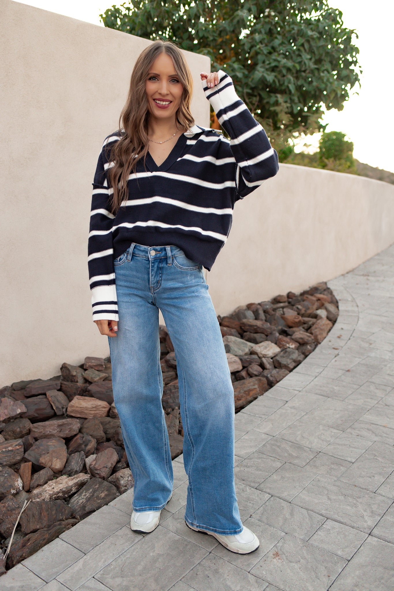 Valerie Stripe Long Sleeve Collar Sweater-Sweater-Krush Kandy, Women's Online Fashion Boutique Located in Phoenix, Arizona (Scottsdale Area)