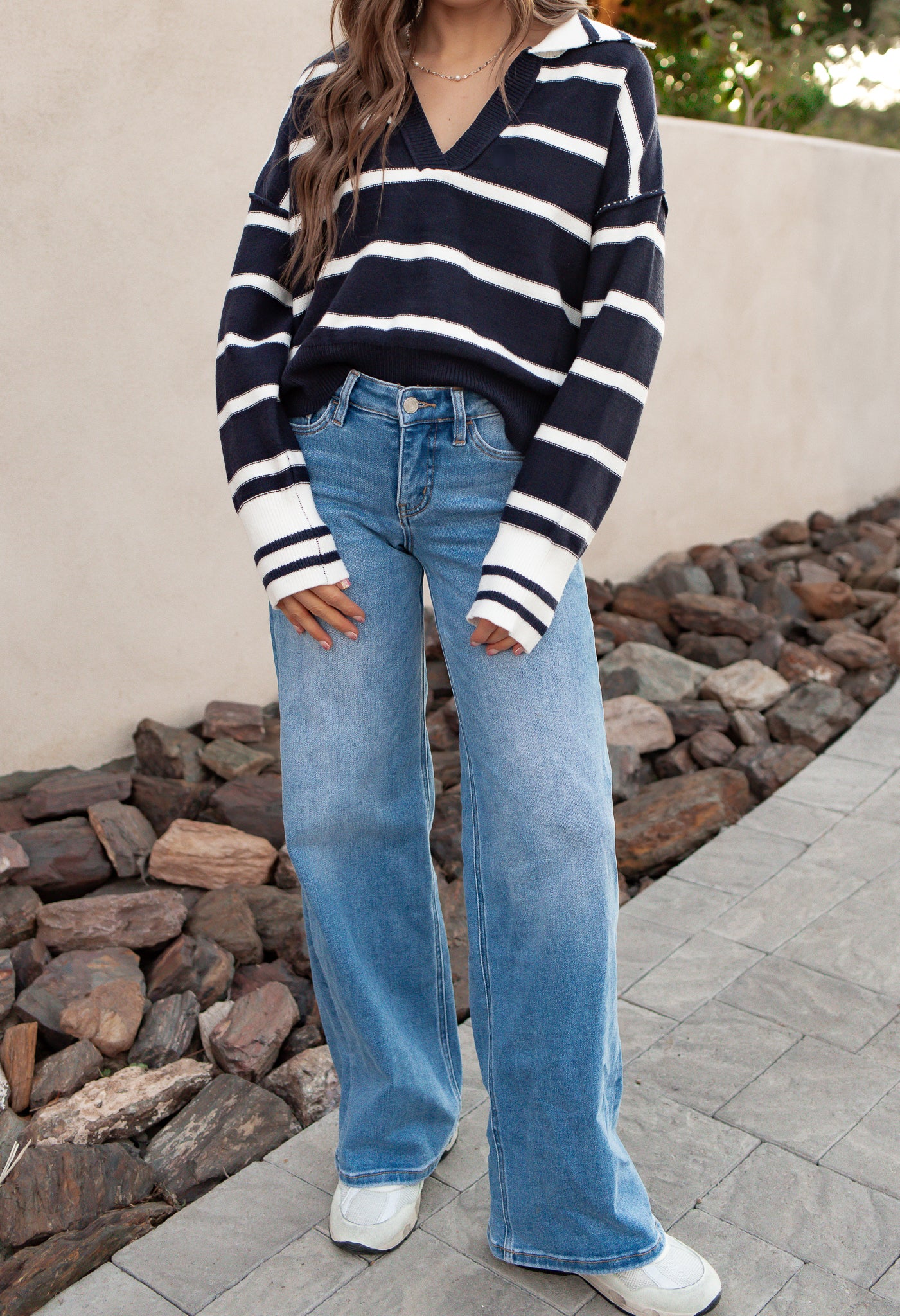 Valerie Stripe Long Sleeve Collar Sweater-Sweater-Krush Kandy, Women's Online Fashion Boutique Located in Phoenix, Arizona (Scottsdale Area)