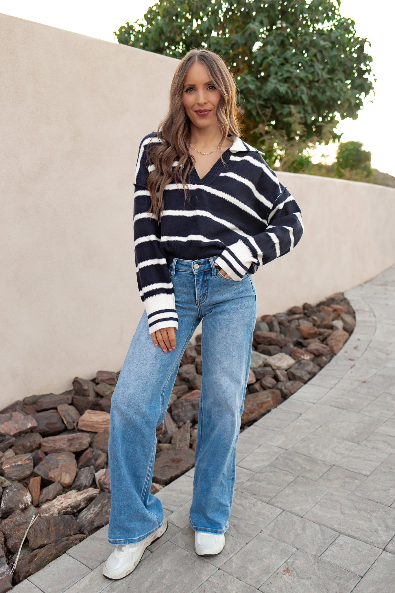 Valerie Stripe Long Sleeve Collar Sweater-Sweater-Krush Kandy, Women's Online Fashion Boutique Located in Phoenix, Arizona (Scottsdale Area)