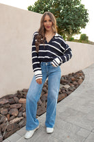 Valerie Stripe Long Sleeve Collar Sweater-Sweater-Krush Kandy, Women's Online Fashion Boutique Located in Phoenix, Arizona (Scottsdale Area)