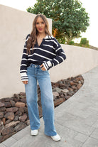 Valerie Stripe Long Sleeve Collar Sweater-Sweater-Krush Kandy, Women's Online Fashion Boutique Located in Phoenix, Arizona (Scottsdale Area)