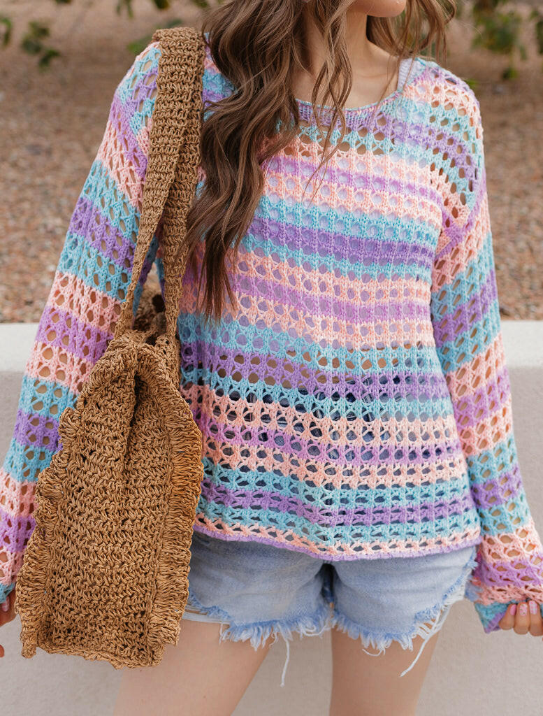 Dreamy Crotchet Pastel Top | S-XL-Sweaters-Krush Kandy, Women's Online Fashion Boutique Located in Phoenix, Arizona (Scottsdale Area)