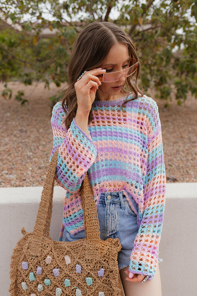 Dreamy Crotchet Pastel Top | S-XL-Sweaters-Krush Kandy, Women's Online Fashion Boutique Located in Phoenix, Arizona (Scottsdale Area)