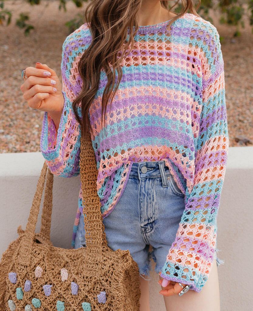 Dreamy Crotchet Pastel Top | S-XL-Sweaters-Krush Kandy, Women's Online Fashion Boutique Located in Phoenix, Arizona (Scottsdale Area)