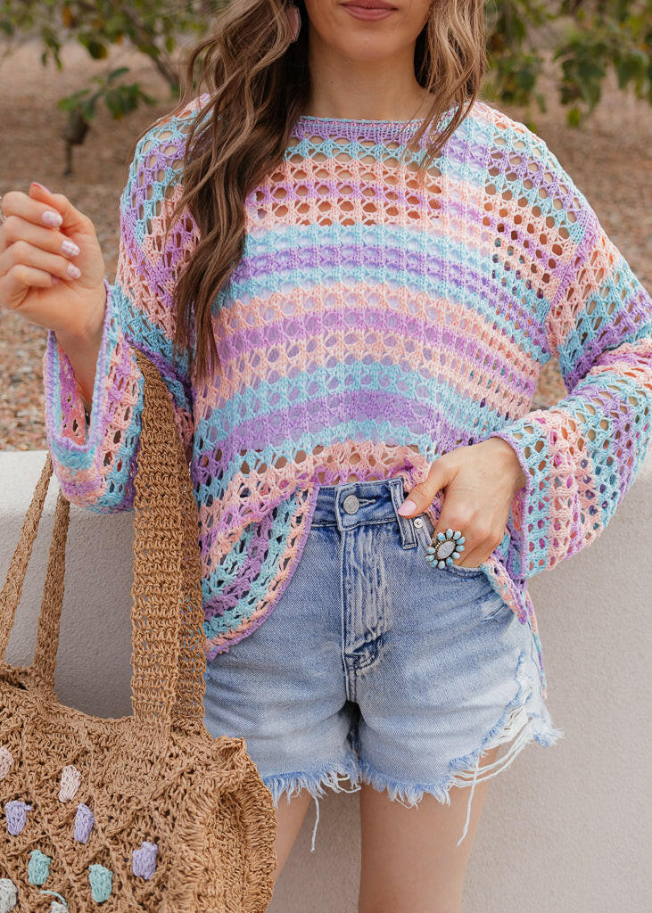 Dreamy Crotchet Pastel Top | S-XL-Sweaters-Krush Kandy, Women's Online Fashion Boutique Located in Phoenix, Arizona (Scottsdale Area)