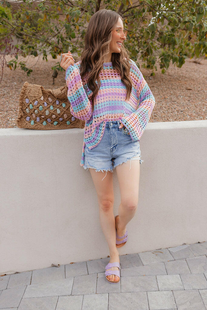 Dreamy Crotchet Pastel Top | S-XL-Sweaters-Krush Kandy, Women's Online Fashion Boutique Located in Phoenix, Arizona (Scottsdale Area)