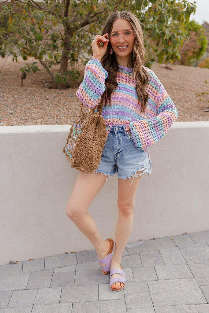 Dreamy Crotchet Pastel Top | S-XL-Sweaters-Krush Kandy, Women's Online Fashion Boutique Located in Phoenix, Arizona (Scottsdale Area)