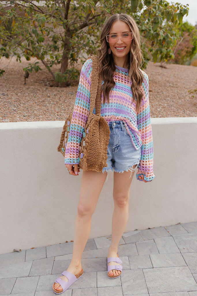 Dreamy Crotchet Pastel Top | S-XL-Sweaters-Krush Kandy, Women's Online Fashion Boutique Located in Phoenix, Arizona (Scottsdale Area)