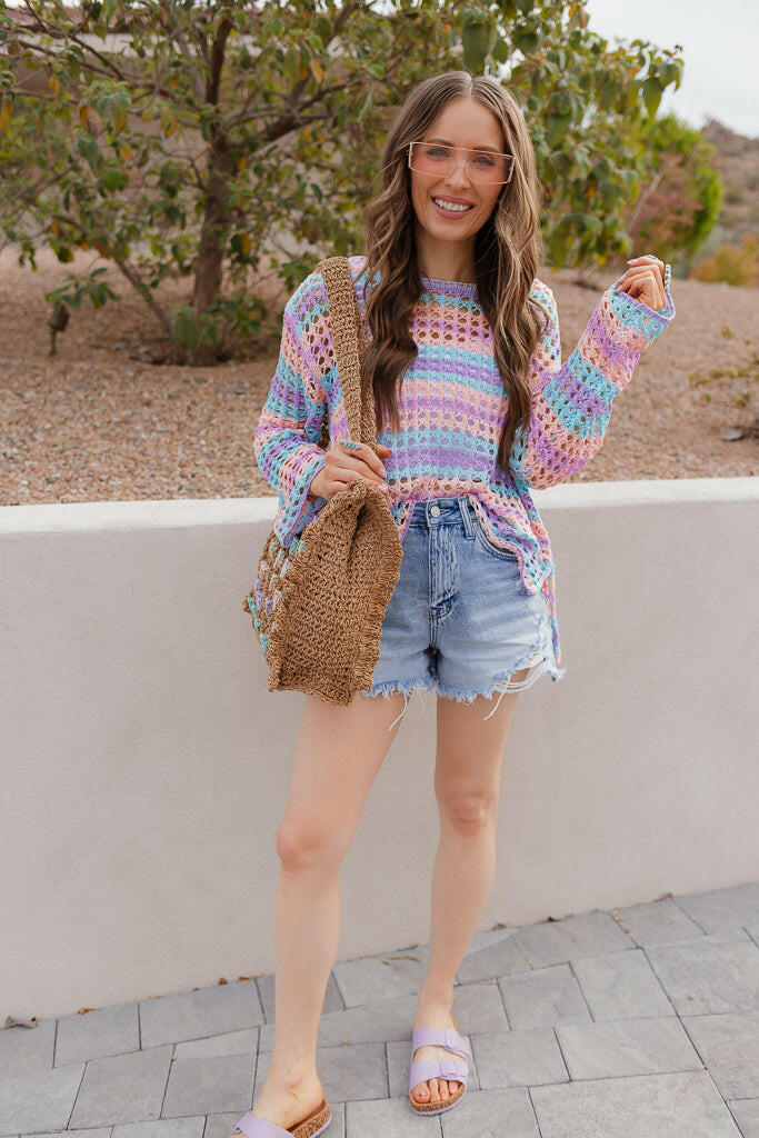 Dreamy Crotchet Pastel Top | S-XL-Sweaters-Krush Kandy, Women's Online Fashion Boutique Located in Phoenix, Arizona (Scottsdale Area)