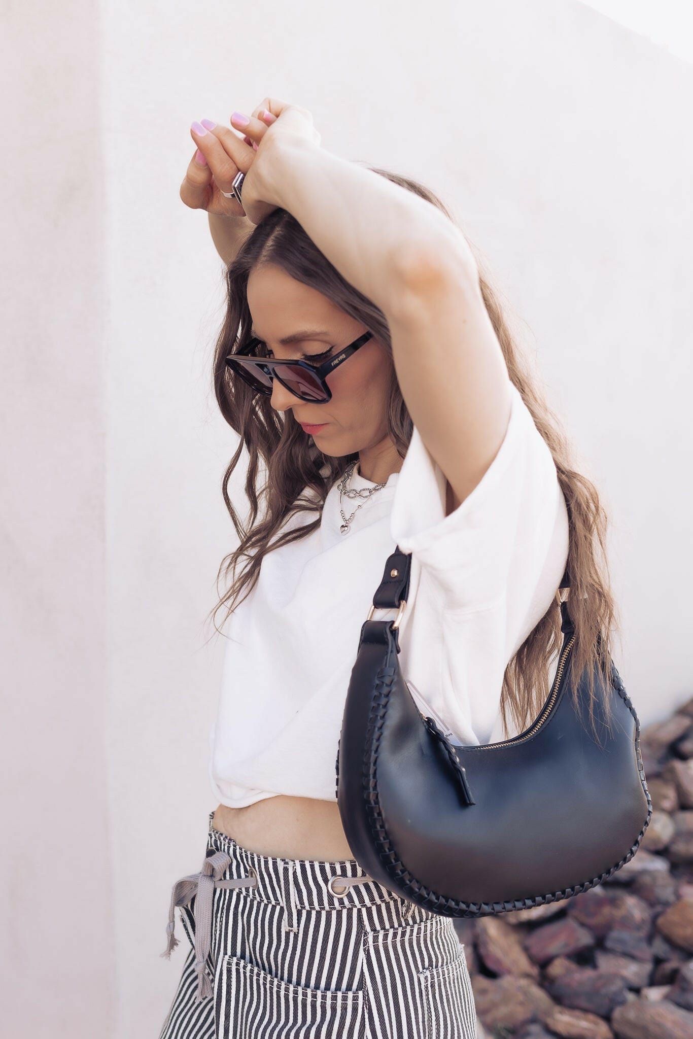 Aria Whipstitch Crescent Shoulder Bag-handbags-Krush Kandy, Women's Online Fashion Boutique Located in Phoenix, Arizona (Scottsdale Area)