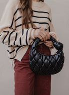 Round Neck Striped Side Slit Lantern Sleeve Sweater-Sweater-Krush Kandy, Women's Online Fashion Boutique Located in Phoenix, Arizona (Scottsdale Area)