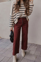 Round Neck Striped Side Slit Lantern Sleeve Sweater-Sweater-Krush Kandy, Women's Online Fashion Boutique Located in Phoenix, Arizona (Scottsdale Area)