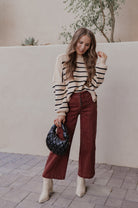 Round Neck Striped Side Slit Lantern Sleeve Sweater-Sweater-Krush Kandy, Women's Online Fashion Boutique Located in Phoenix, Arizona (Scottsdale Area)