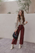 Round Neck Striped Side Slit Lantern Sleeve Sweater-Sweater-Krush Kandy, Women's Online Fashion Boutique Located in Phoenix, Arizona (Scottsdale Area)