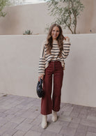 Round Neck Striped Side Slit Lantern Sleeve Sweater-Sweater-Krush Kandy, Women's Online Fashion Boutique Located in Phoenix, Arizona (Scottsdale Area)