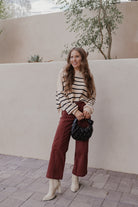 Round Neck Striped Side Slit Lantern Sleeve Sweater-Sweater-Krush Kandy, Women's Online Fashion Boutique Located in Phoenix, Arizona (Scottsdale Area)