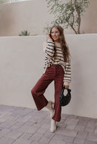 Round Neck Striped Side Slit Lantern Sleeve Sweater-Sweater-Krush Kandy, Women's Online Fashion Boutique Located in Phoenix, Arizona (Scottsdale Area)