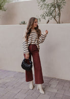 Round Neck Striped Side Slit Lantern Sleeve Sweater-Sweater-Krush Kandy, Women's Online Fashion Boutique Located in Phoenix, Arizona (Scottsdale Area)