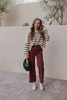 Round Neck Striped Side Slit Lantern Sleeve Sweater-Sweater-Krush Kandy, Women's Online Fashion Boutique Located in Phoenix, Arizona (Scottsdale Area)