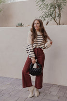 Round Neck Striped Side Slit Lantern Sleeve Sweater-Sweater-Krush Kandy, Women's Online Fashion Boutique Located in Phoenix, Arizona (Scottsdale Area)