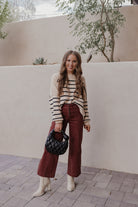 Round Neck Striped Side Slit Lantern Sleeve Sweater-Sweater-Krush Kandy, Women's Online Fashion Boutique Located in Phoenix, Arizona (Scottsdale Area)