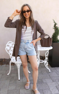 Roll Tab Sleeve Long Blazer