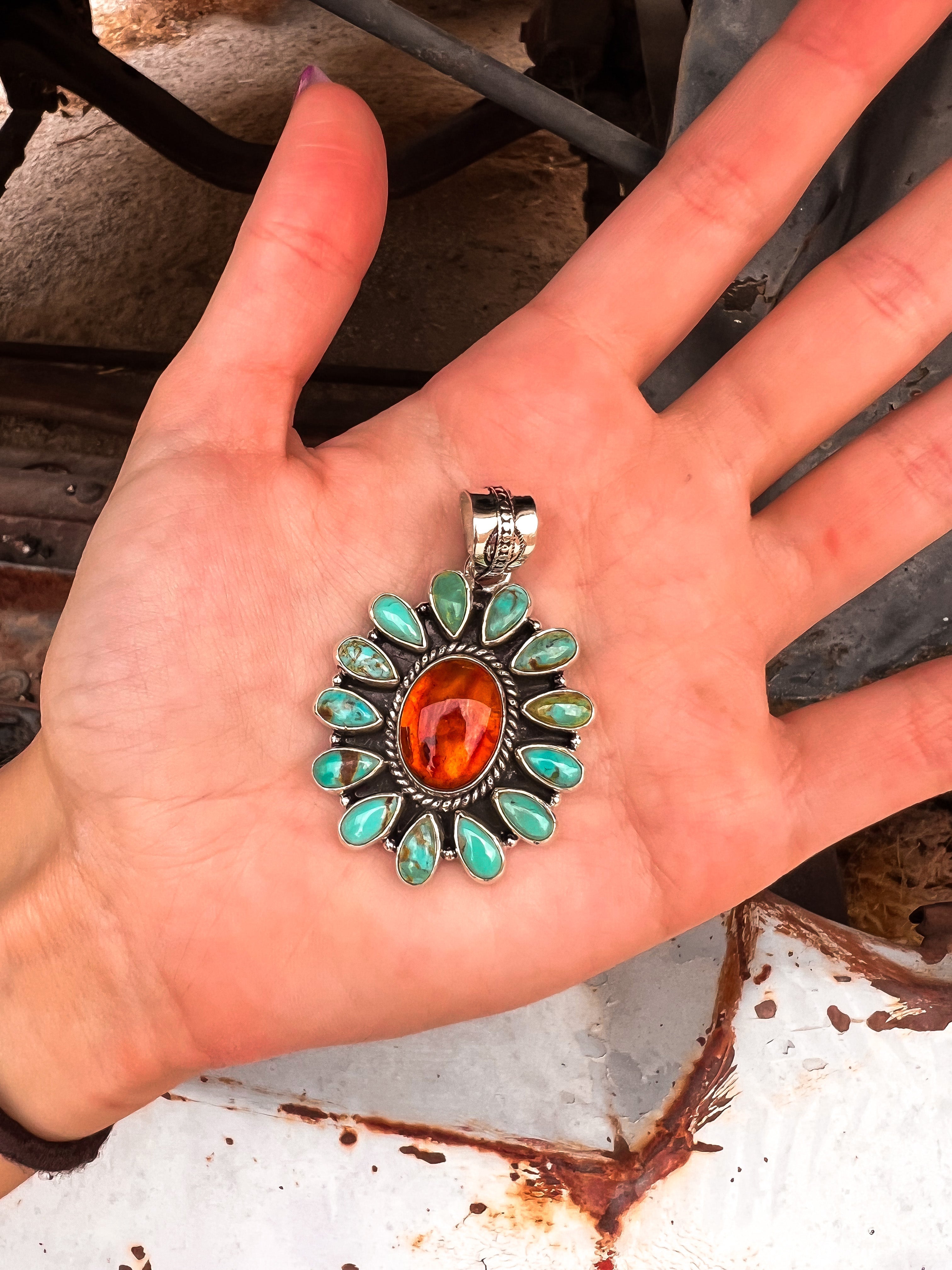 Turquoise & Amber Pendant | Krush Kandy Original-Krush Kandy, Women's Online Fashion Boutique Located in Phoenix, Arizona (Scottsdale Area)