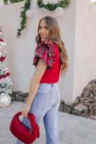 Plaid Pearl Ruffle Short Sleeve Loose T Shirt-Tops-Krush Kandy, Women's Online Fashion Boutique Located in Phoenix, Arizona (Scottsdale Area)