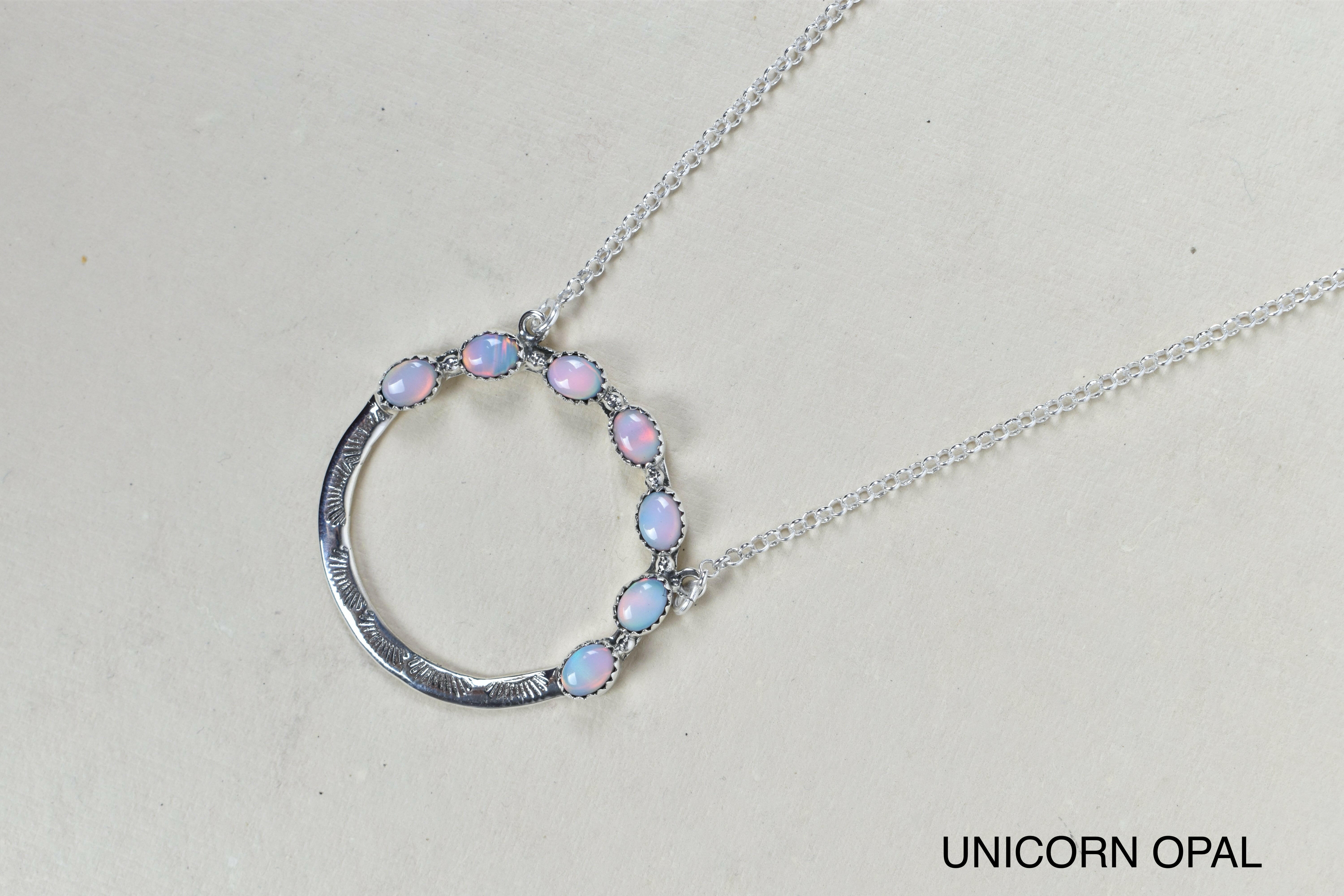 Luna's Crescent Gemstone Necklace-Pendant Necklaces-Krush Kandy, Women's Online Fashion Boutique Located in Phoenix, Arizona (Scottsdale Area)