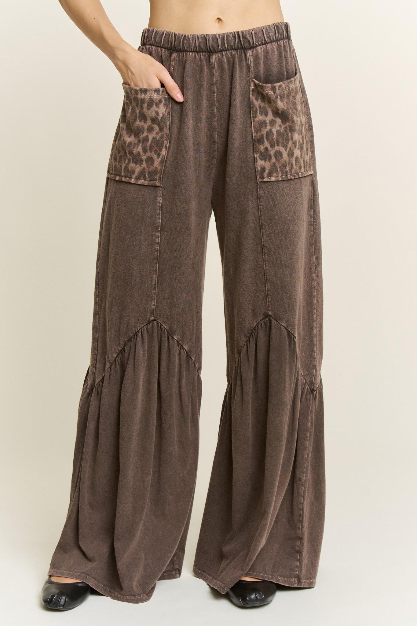 J.HER Mineral Washed Cotton Print Pocket Wide-Leg Flare Pants | S-XL-Pants-Krush Kandy, Women's Online Fashion Boutique Located in Phoenix, Arizona (Scottsdale Area)