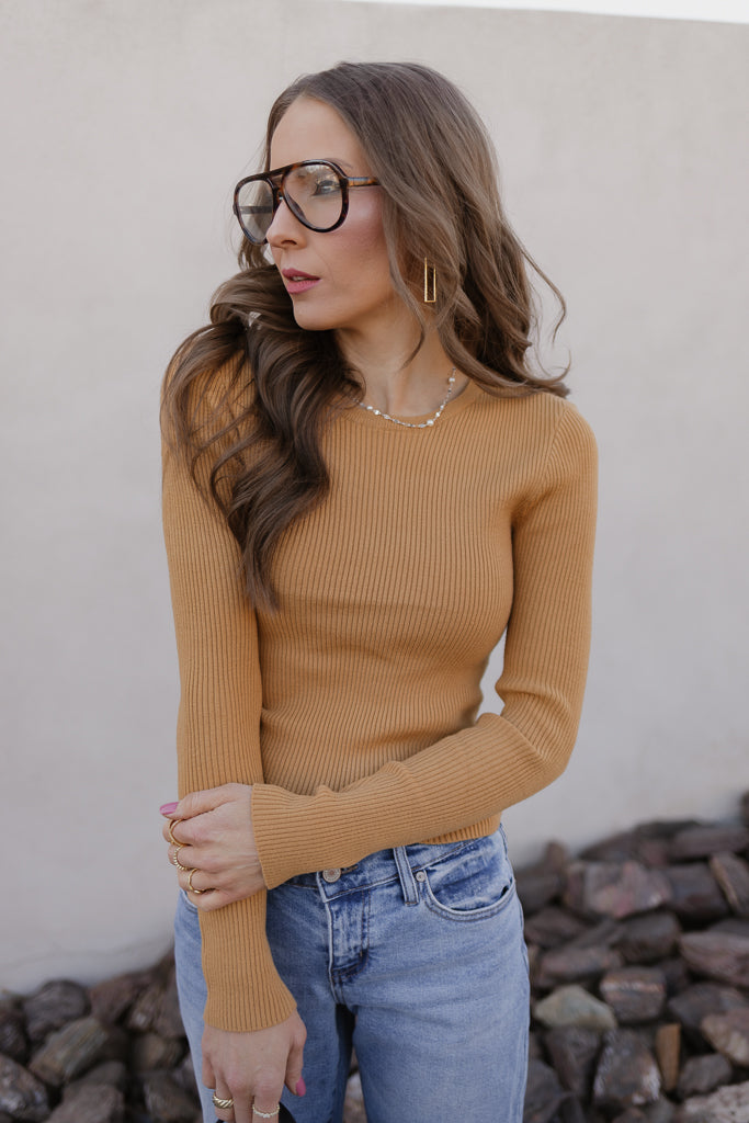 Luxe Ribbed Crew Sweater-Tops-Krush Kandy, Women's Online Fashion Boutique Located in Phoenix, Arizona (Scottsdale Area)