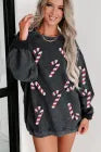 Black Corded Candy Cane Sweater-Sweaters-Krush Kandy, Women's Online Fashion Boutique Located in Phoenix, Arizona (Scottsdale Area)