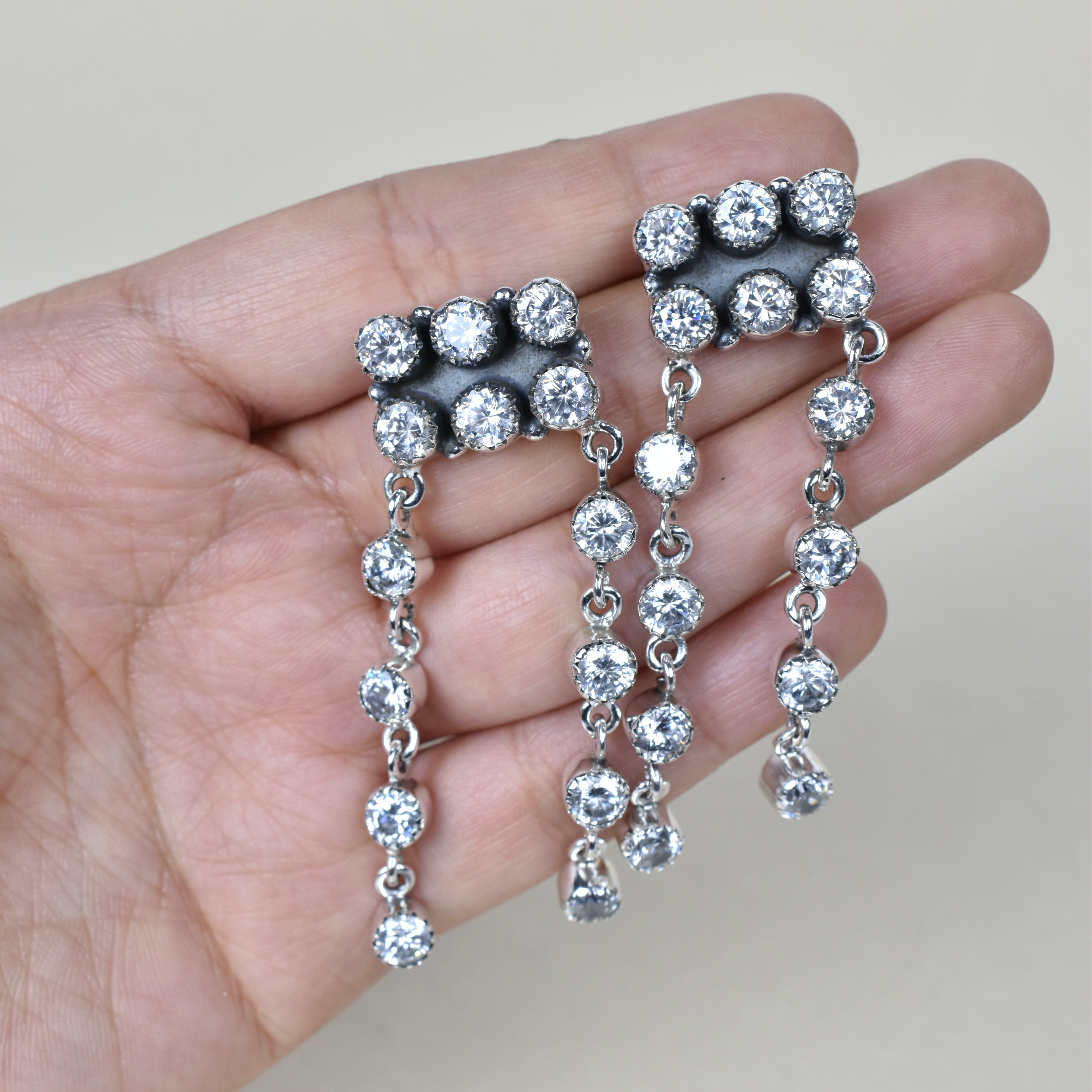 Sterling Silver Glimmer Boxcar Double Cascade Stud Earrings-Drop Earrings-Krush Kandy, Women's Online Fashion Boutique Located in Phoenix, Arizona (Scottsdale Area)