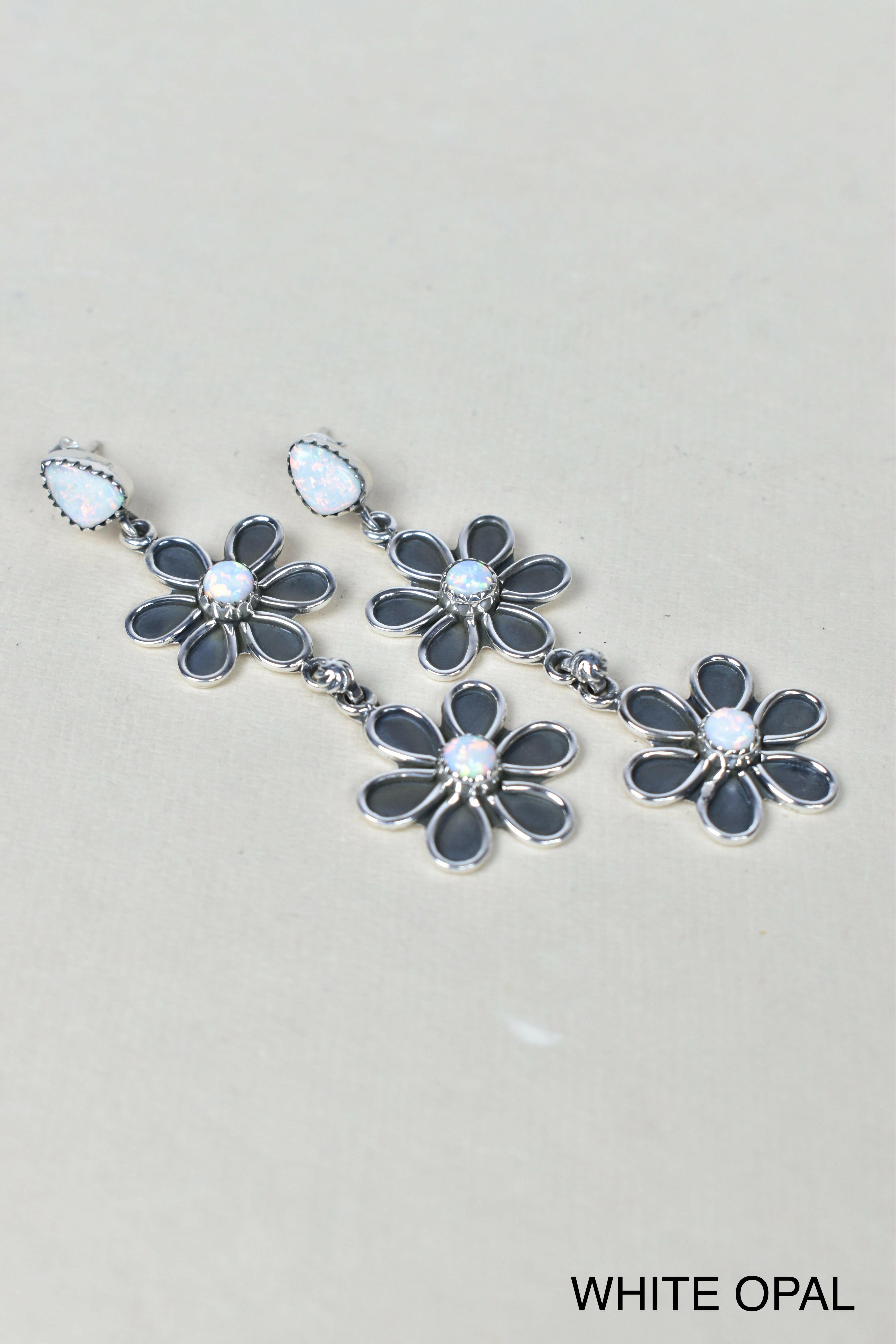 Double Daisy Dangle Earrings-Drop Earrings-Krush Kandy, Women's Online Fashion Boutique Located in Phoenix, Arizona (Scottsdale Area)