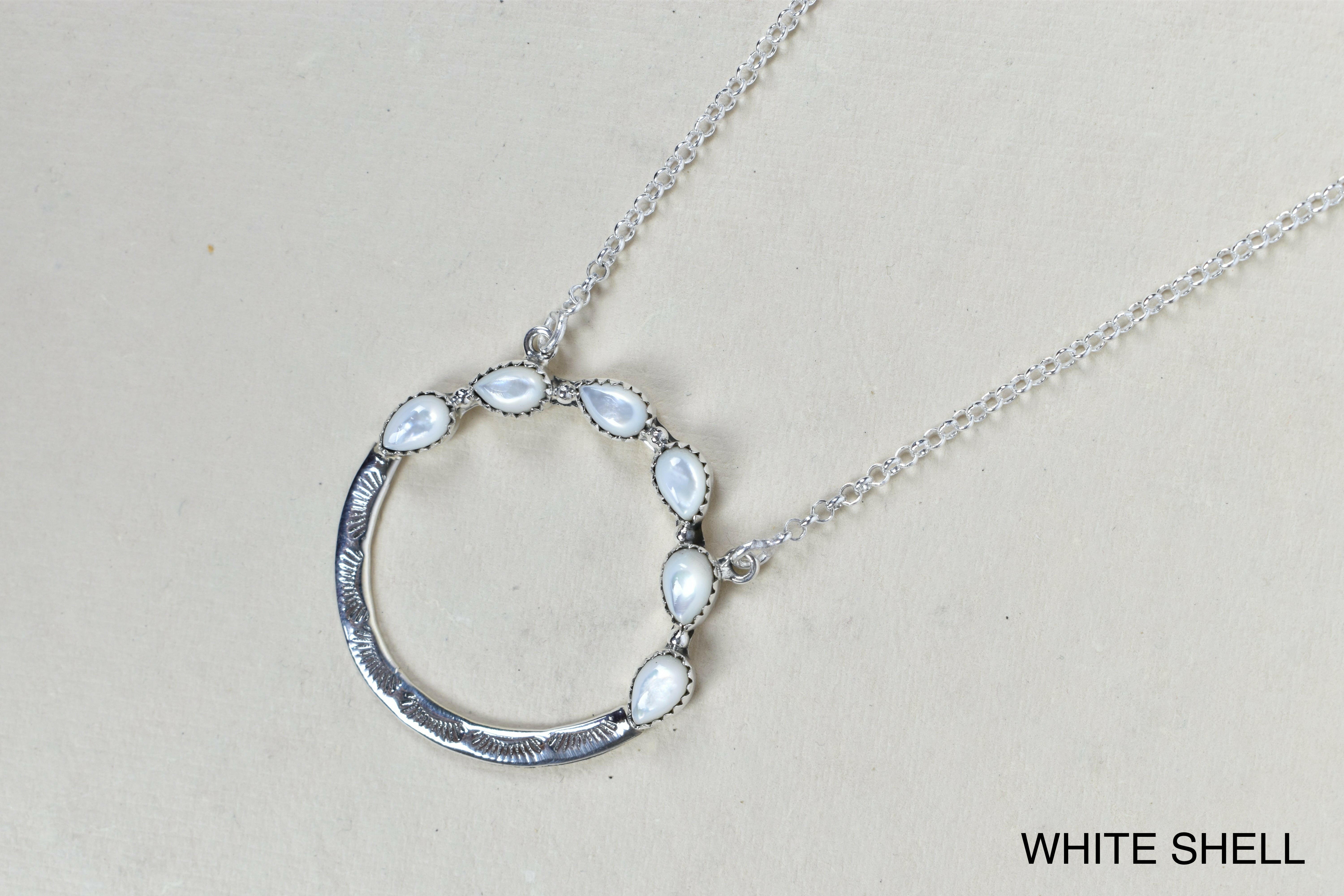 Luna's Crescent Gemstone Necklace-Pendant Necklaces-Krush Kandy, Women's Online Fashion Boutique Located in Phoenix, Arizona (Scottsdale Area)